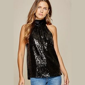 NWT Sequin Back Tie Top Blouse
